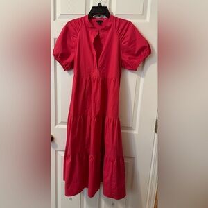 Ann Taylor Fuchsia Tiered Puff Sleeve Midi Dress